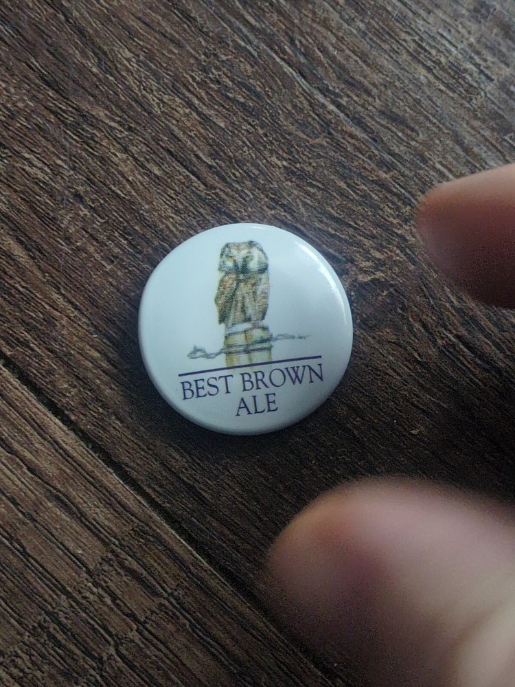 Best Brown Ale Pin Button Owl Design Pin