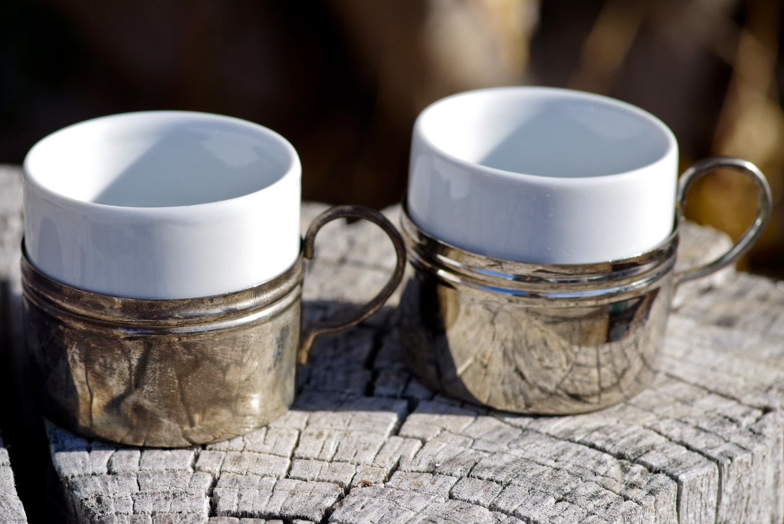 Antique Silverplate Porcelain Demitasse Cup Espresso Set of 2 RARE FIND!