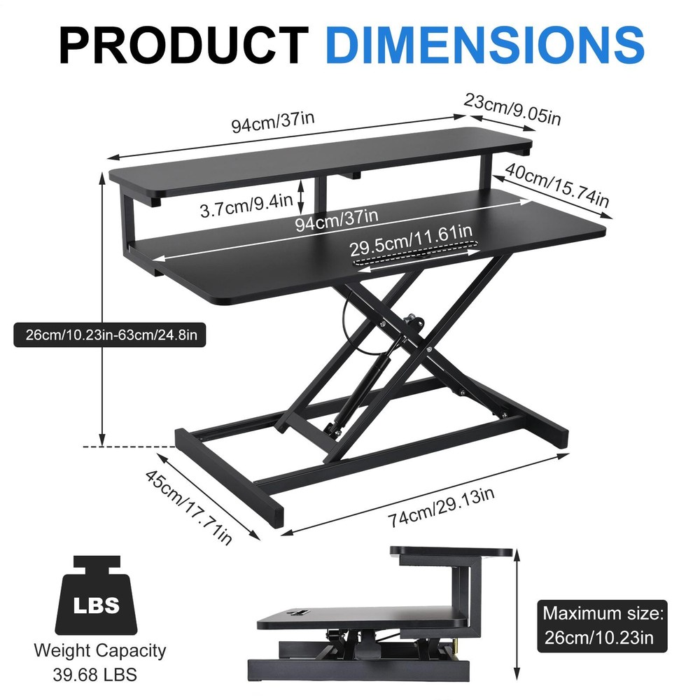 37" Standing Desk Converter - Height Adjustable Office Desk Riser