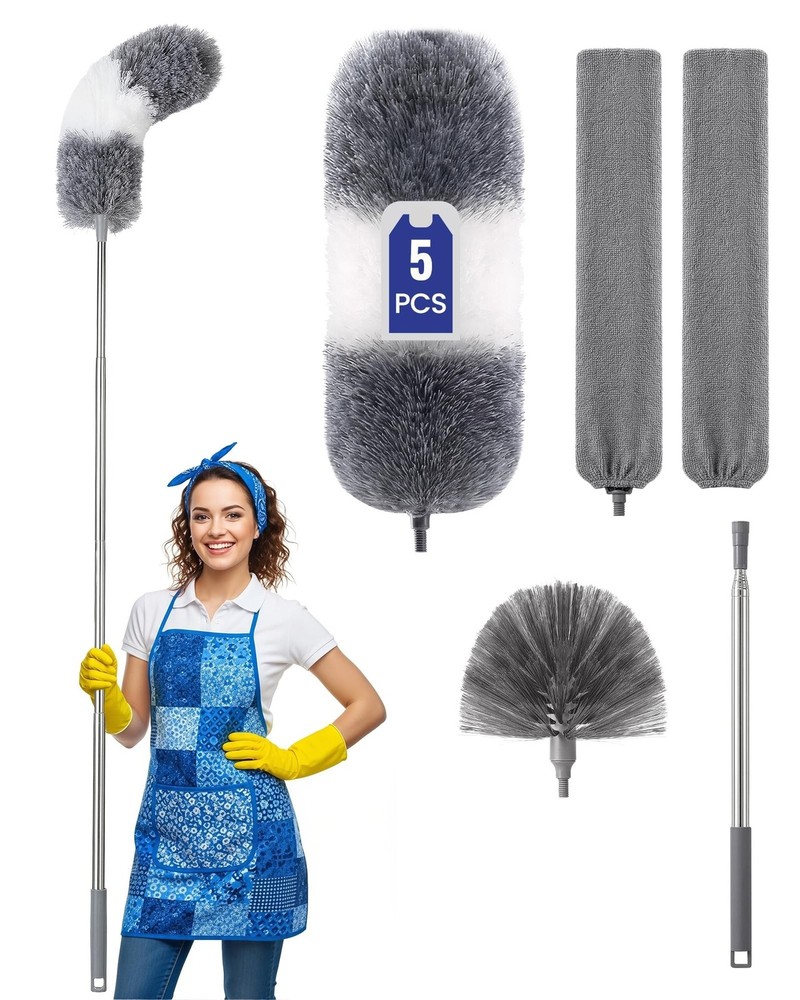 Extra-Long Dusters Kits with Extension Pole, 5 in 1 Cleaning Tools with Exten...