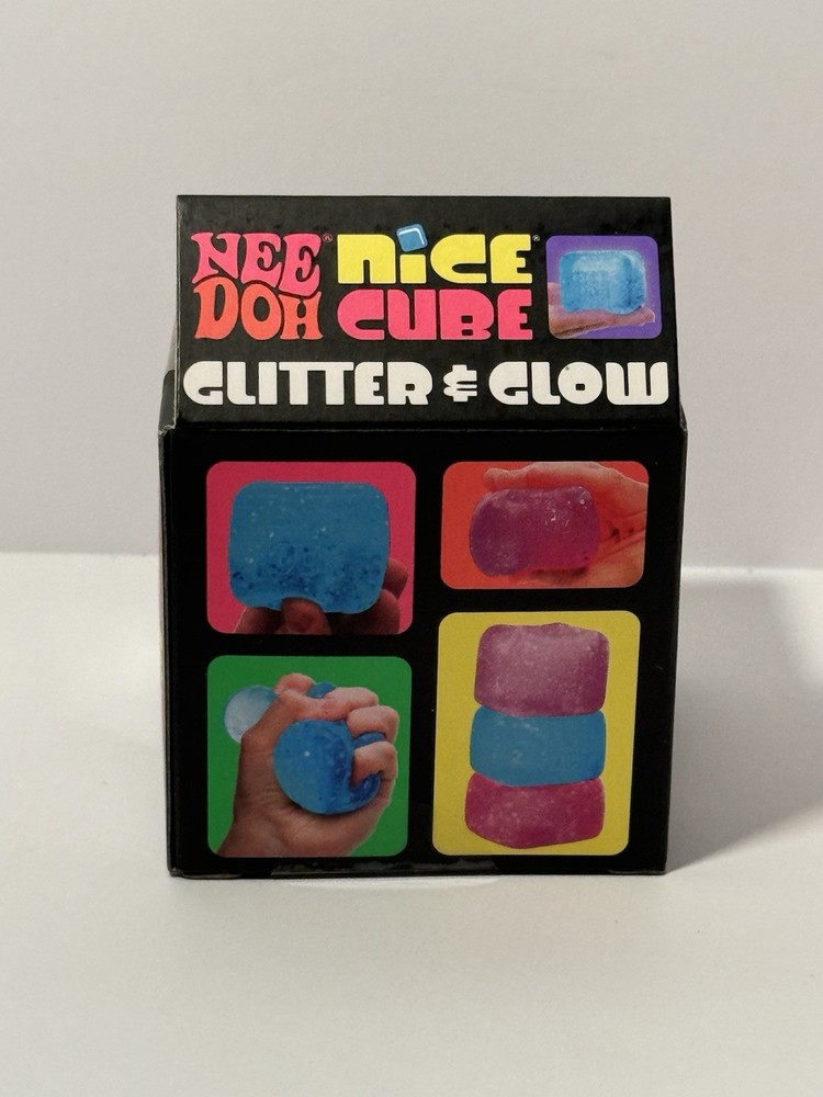 Nee Doh Nice Cube Glitter Glow in the Dark Super Solid Squish Squeeze Ball
