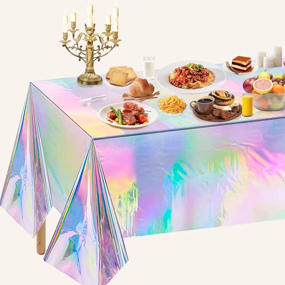 4 Pack Iridescence Plastic Tablecloths Disposable Galentines Day Decorations New