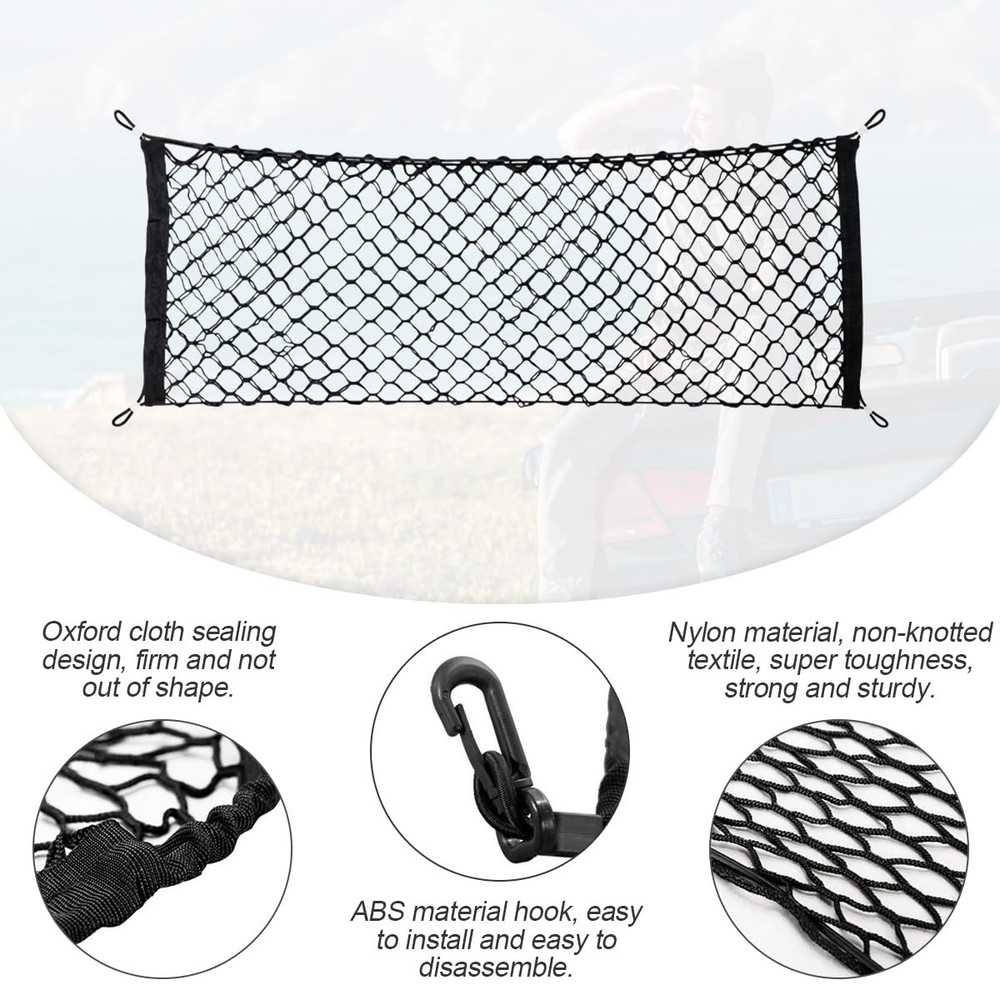 Car Rear Cargo Net Double-Layer Adjustable Stretchable Elastic Storage Organi...