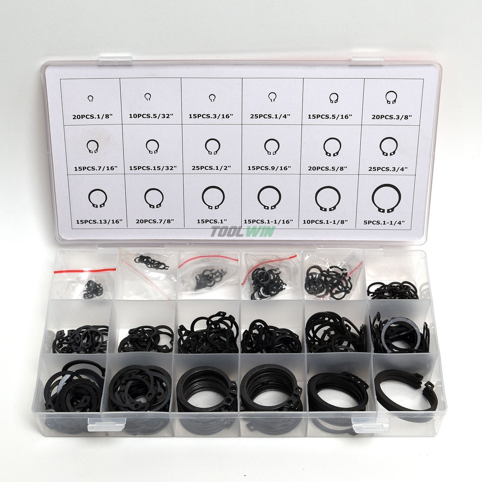 300 Snap Ring Assortment Kit Set Circlip 18 C-Clip Internal Retaining Ring Set