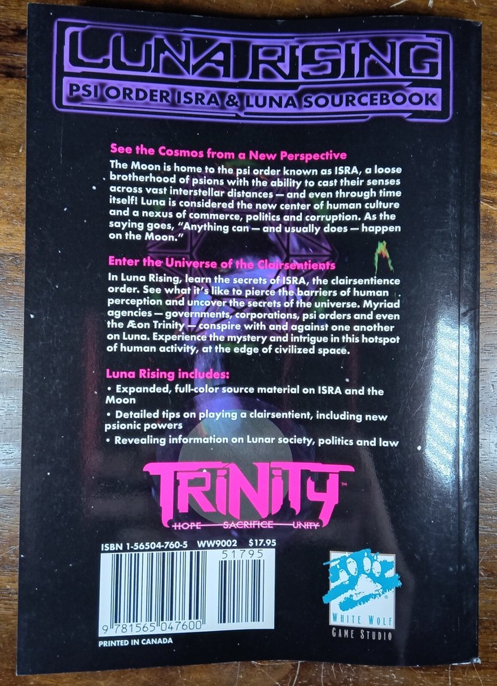 Luna Rising (1998, White Wolf) Trinity RPG fair condition
