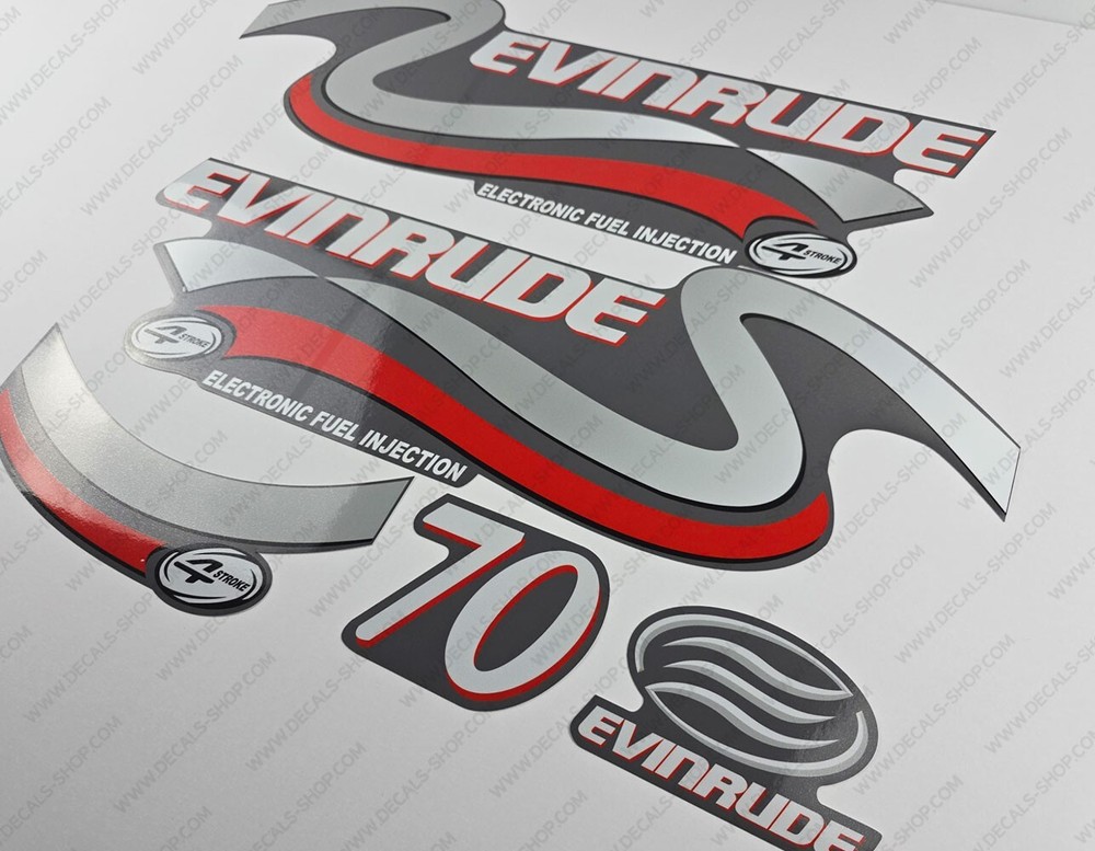 Evinrude 70 Hp Four Stroke Silver Edition outboard engine decals set 70HP