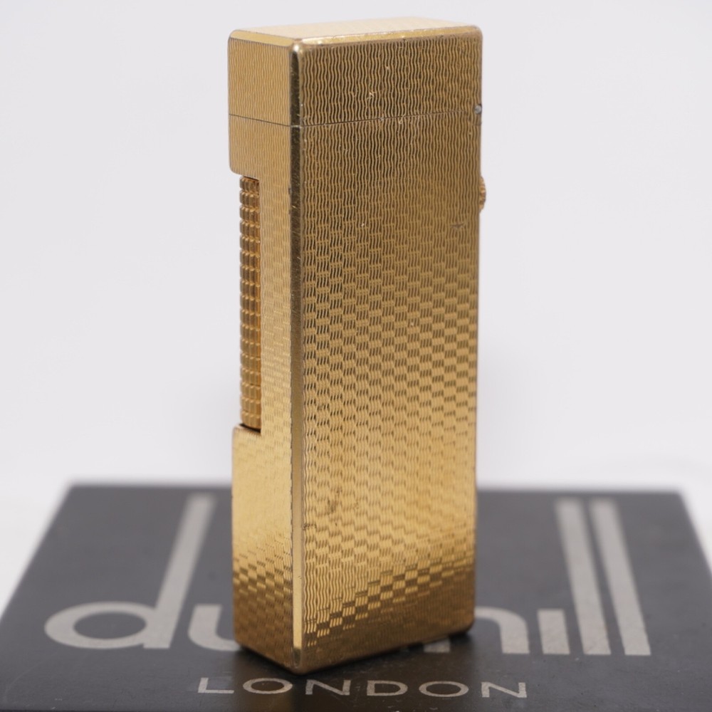 Dunhill Lighter Gold plate Basket Check Pattern_Ultrasonically cleaned_Working