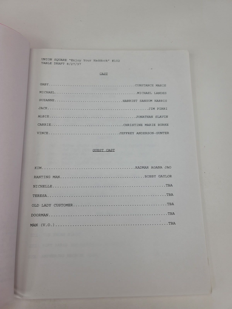 UNION SQUARE / George McGrath 1997 TV Script, Jazzmun "Enjoy Your Haddock"