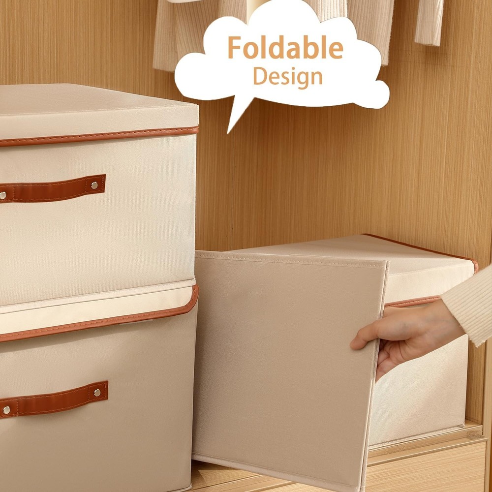 Tuza 4 Pack Large Fabric Storage Bins with Lids, Foldable Storage Boxes with ...