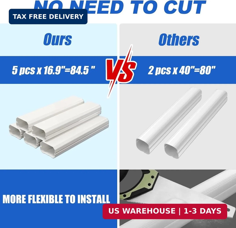 4" 10Ft Mini Split Line Set Cover, Plastic Line Kit for Outside Units, Mini Spli