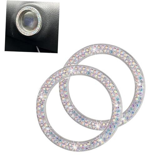 2PCS Bling Push to Start Button Cover, Crystal Rhinestone Engine Multicolored