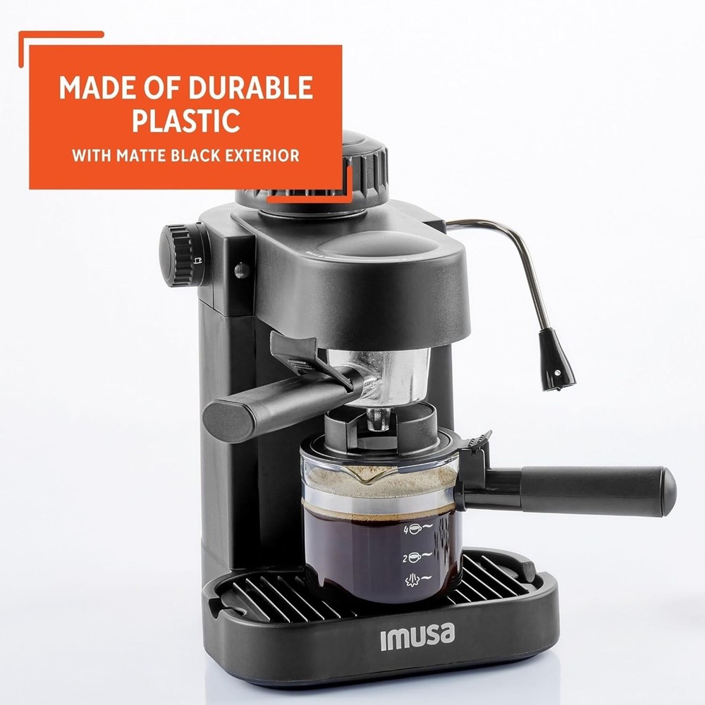 4-Cup Electric Espresso Maker: Black Cappuccino Machine with Permanent Filter