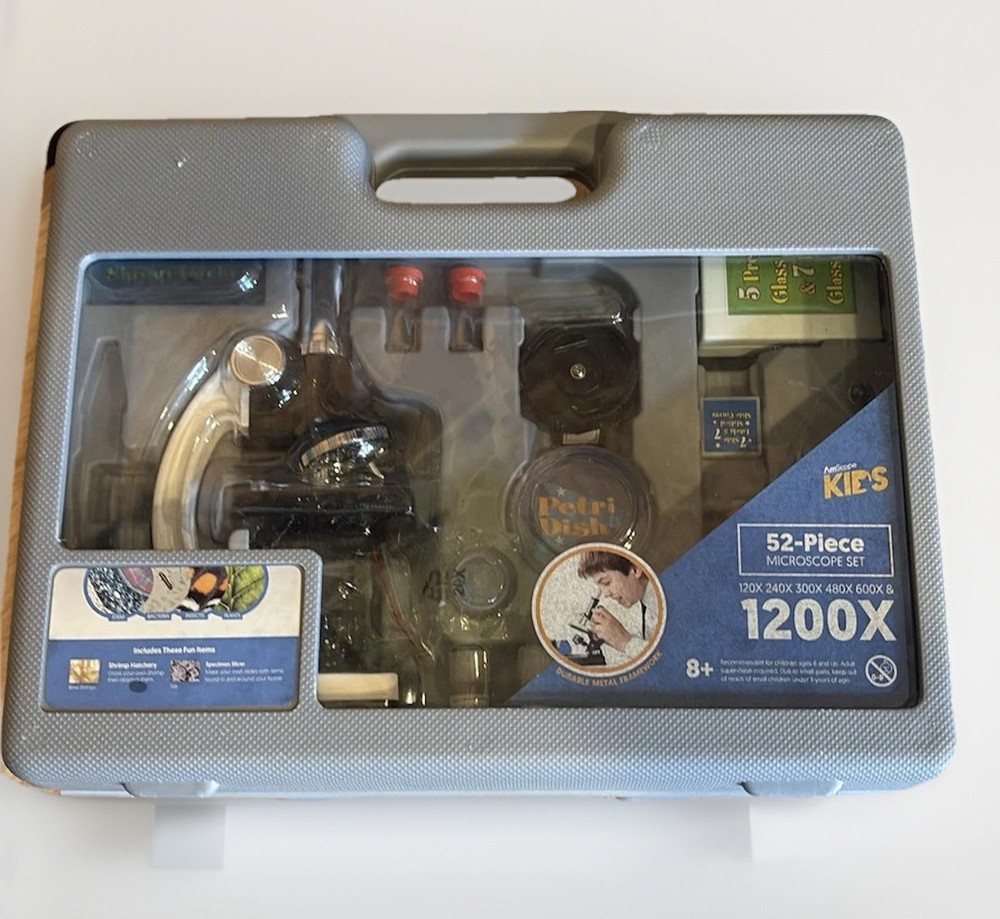 AmScope Kids 52-Piece Microscope 1200X STEM Kit with Case