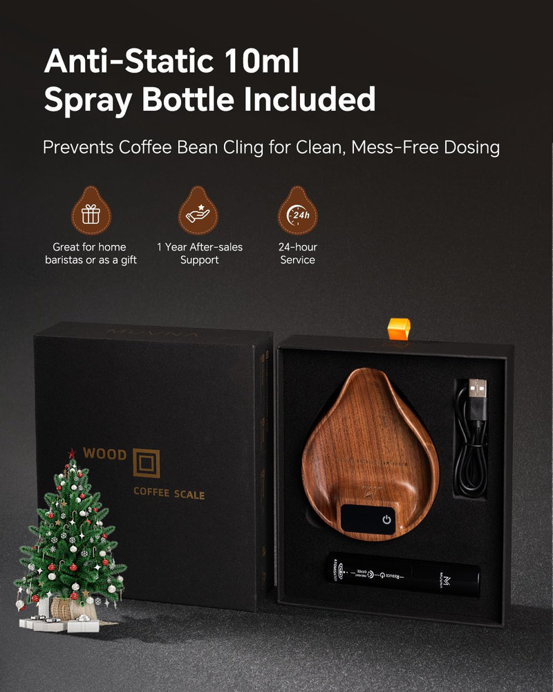 Precision Walnut Coffee Bean Scale with LED Display and Spray Bottle Kit