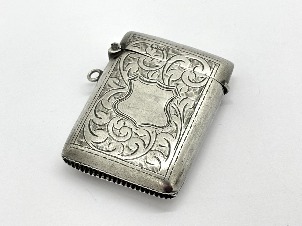 Antique Solid Sterling Silver Vesta Case Fob - Acanthus pattern - 24.5g