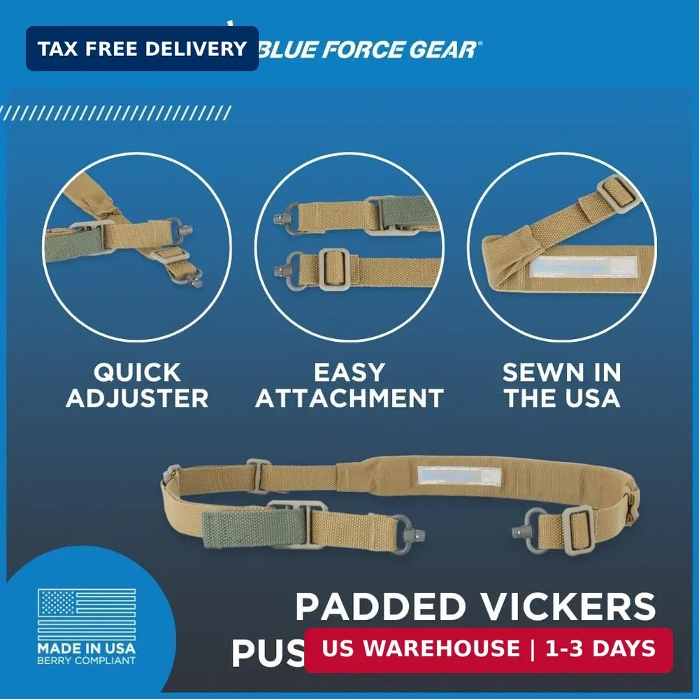 Blue Force Gear Vickers Padded Sling with Push Button Swivels - 2-Point Adjustab