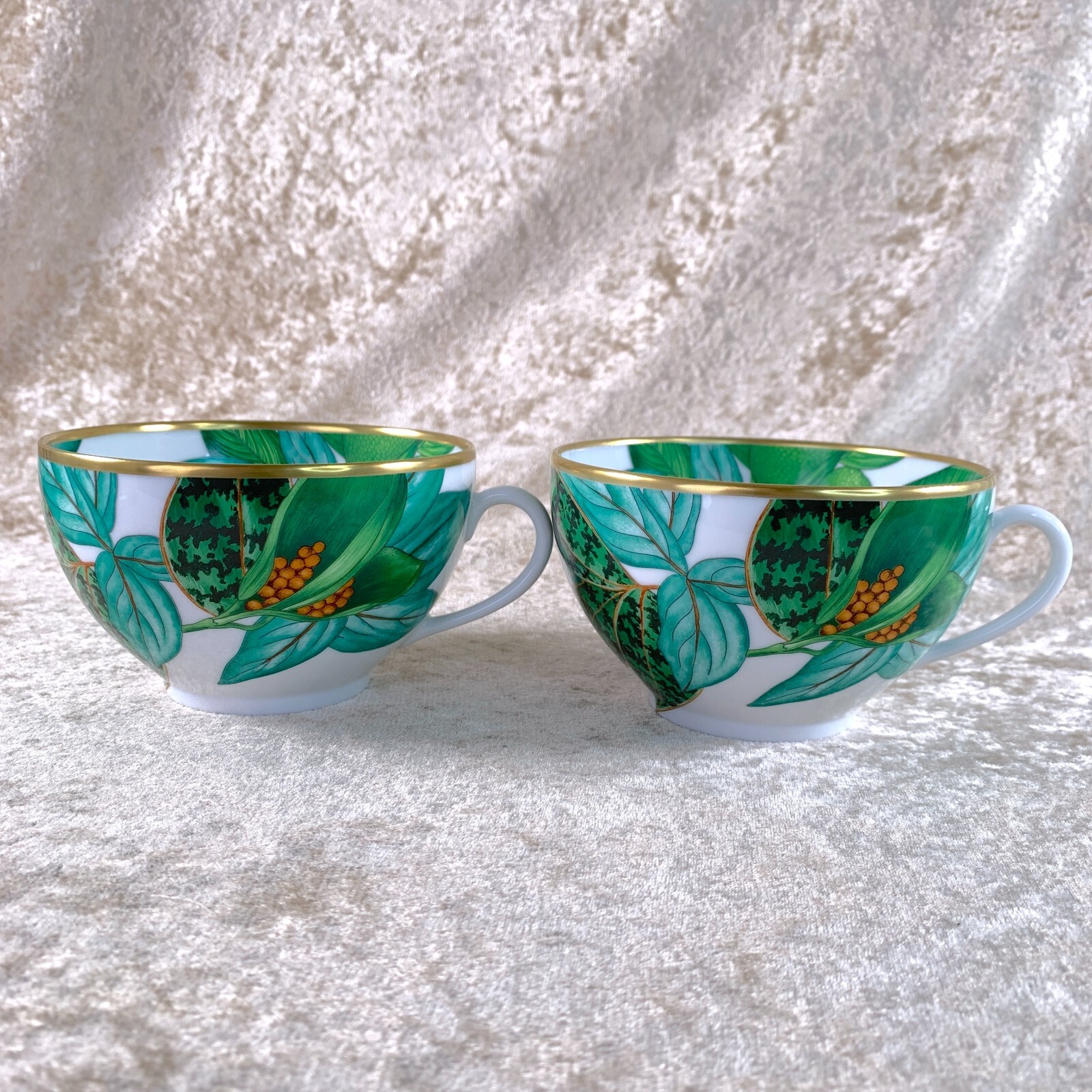 Hermes Large Breakfast Morning Soup Cup & Saucer Passifolia Porcelain 2 Sets