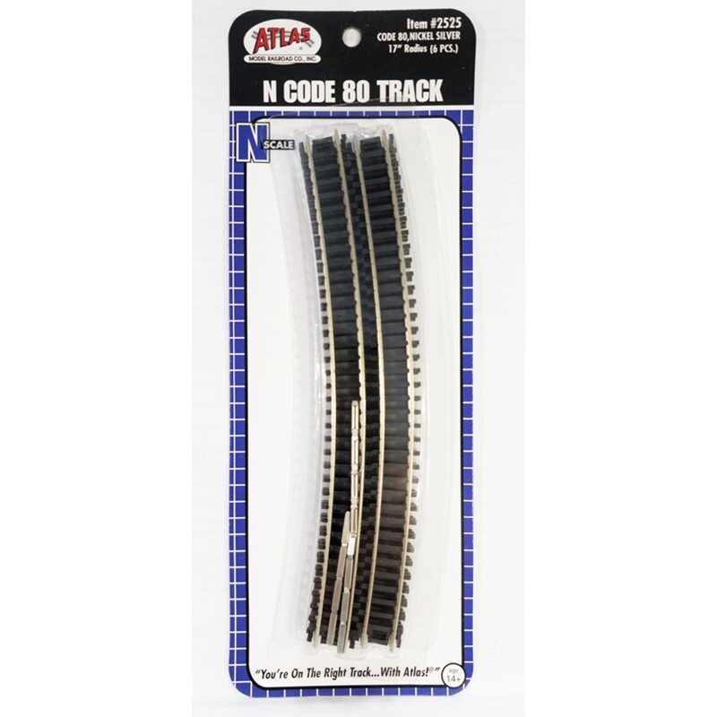 Atlas #2525 17" Radius Curve Track Sections N Scale Code 80 Rails -  6 pack