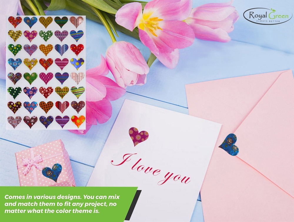 Heart Shaped Assorted Patterns Valentines Day Stickers Craft Projects 200 Pack