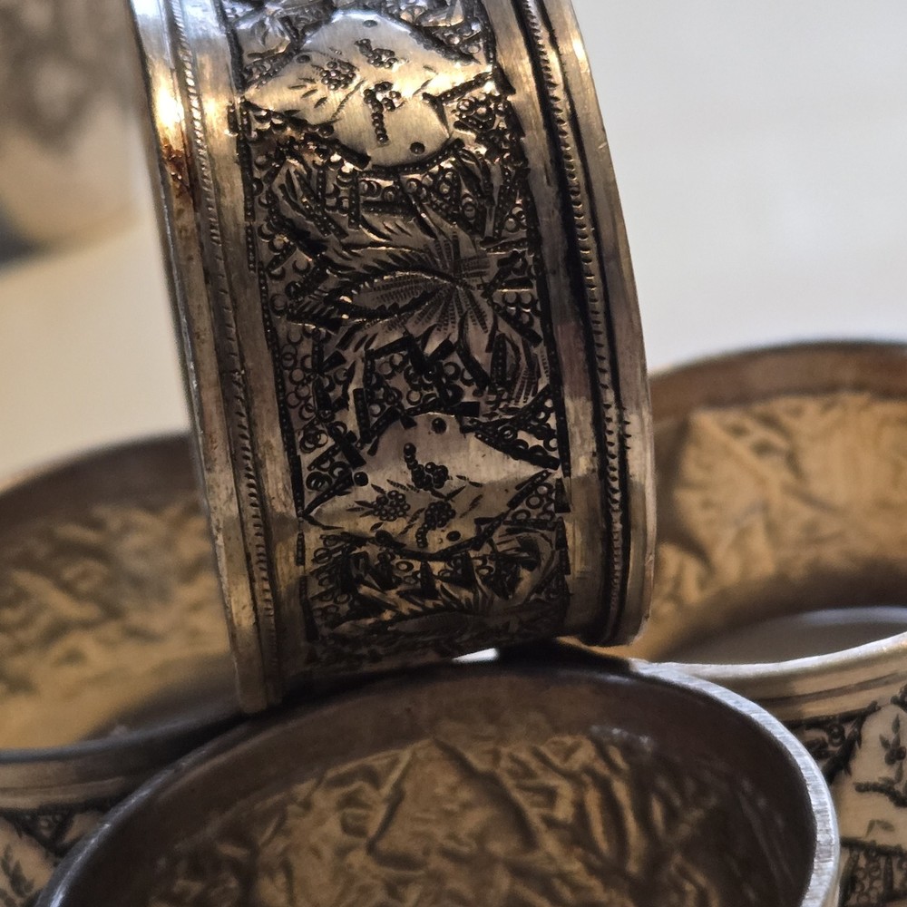 Set Of 4 Genuine Middle Eastern Solid Silver Napkin Ring