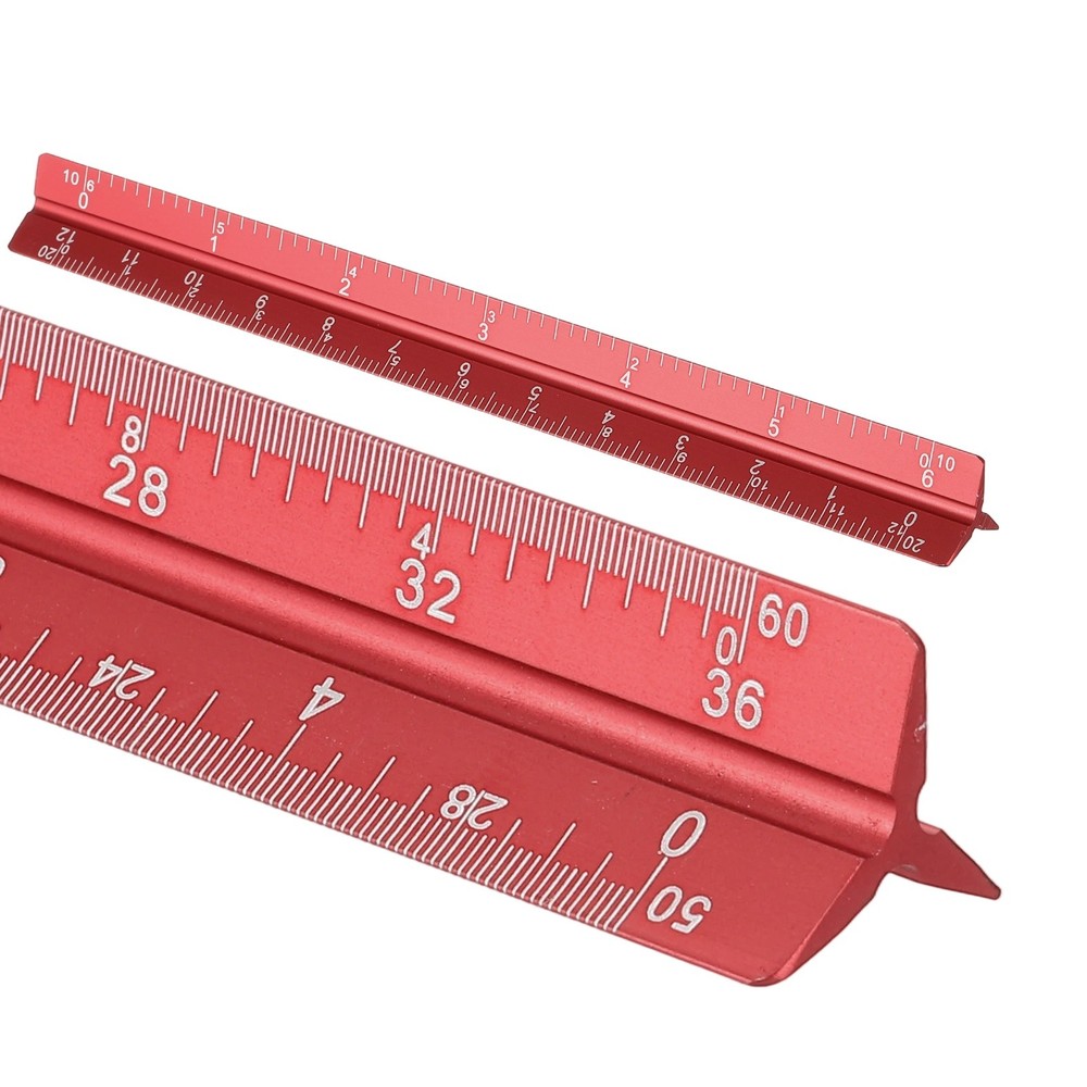7 Inch Imperial Architectural Triangular Scale Ruler Large Scale, Red