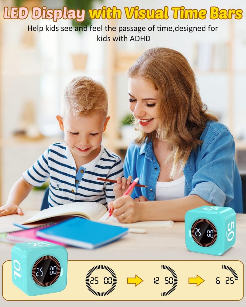 Digital Pomodoro Timer Cube 5/10/25/50min, Visual Productivity Flip Timer for...