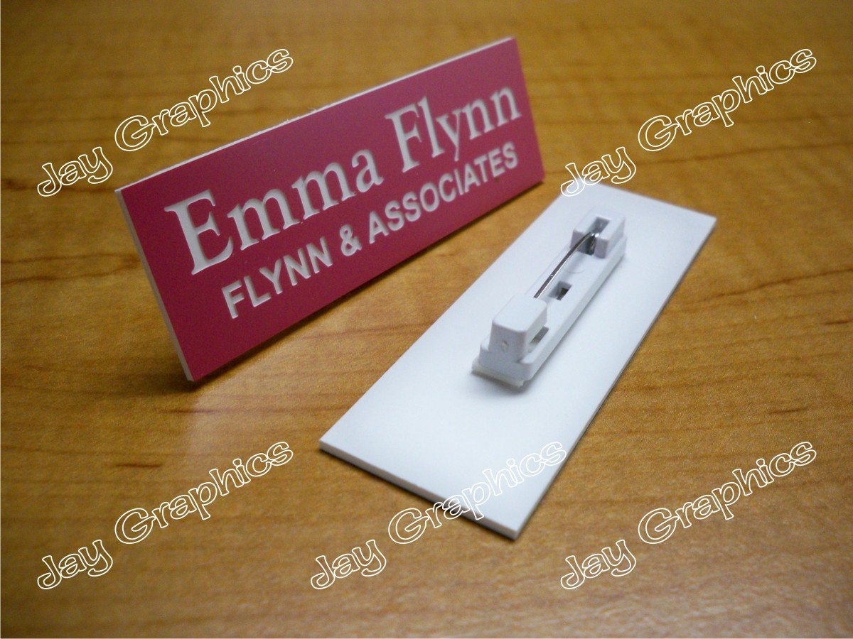 Custom Engraved 1"x3" Name Tag ID Badge Label with Pin or Magnet Attachment