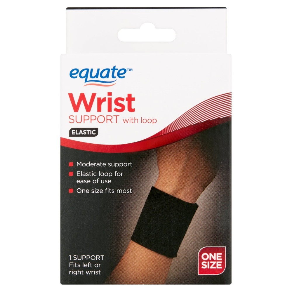 (4 Pack) Equate Elastic Wrist Support with Loop Black One Size Compression Brace