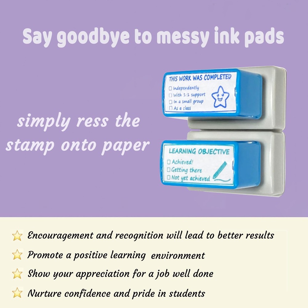 2 Self-Ink Behavior Stamp Set - Checkbox Grading Stamps Teacher Completed Sta...