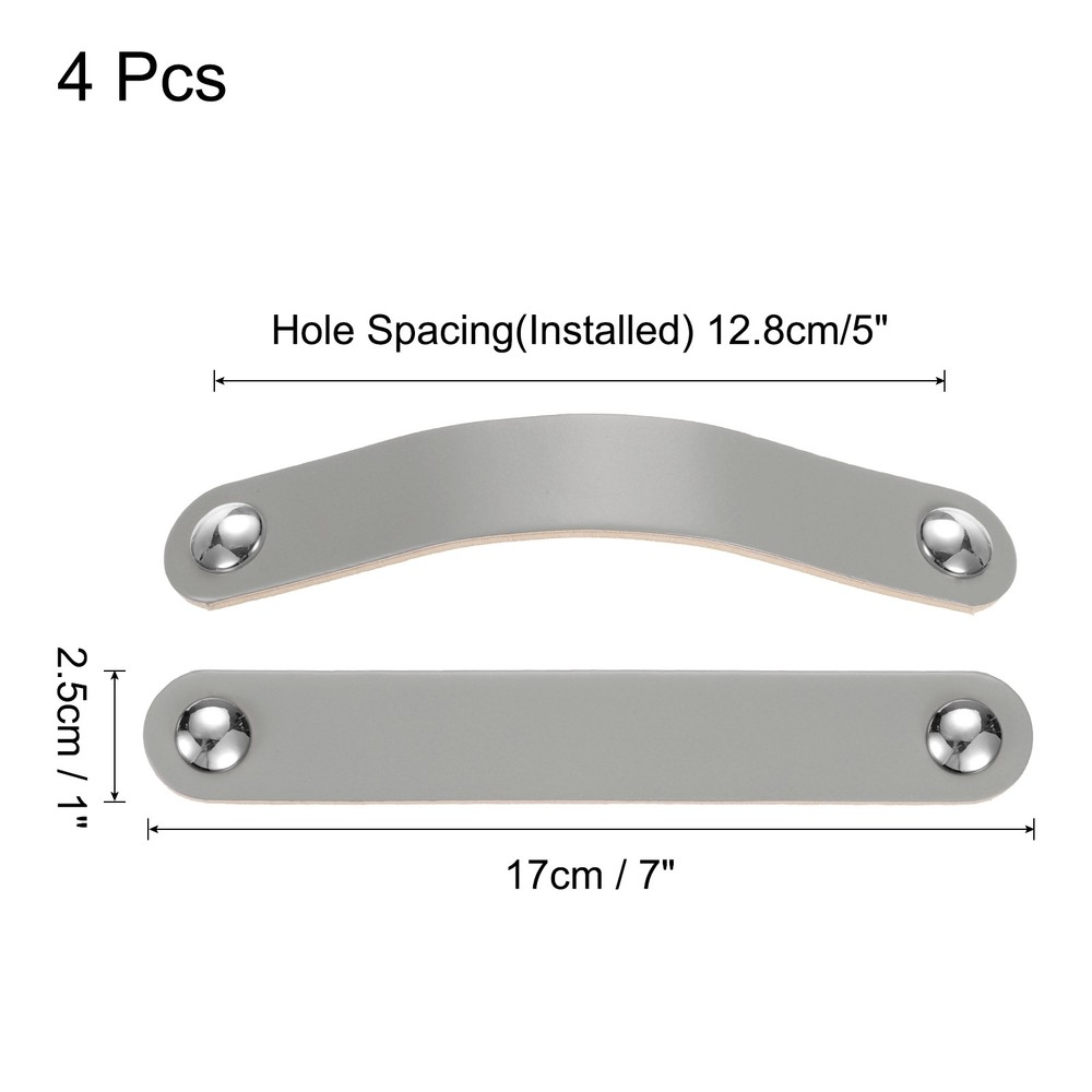 4 Packs Leather Drawer Pulls Double Hole Knobs, Grey/Silver(Hole Spacing:128mm)