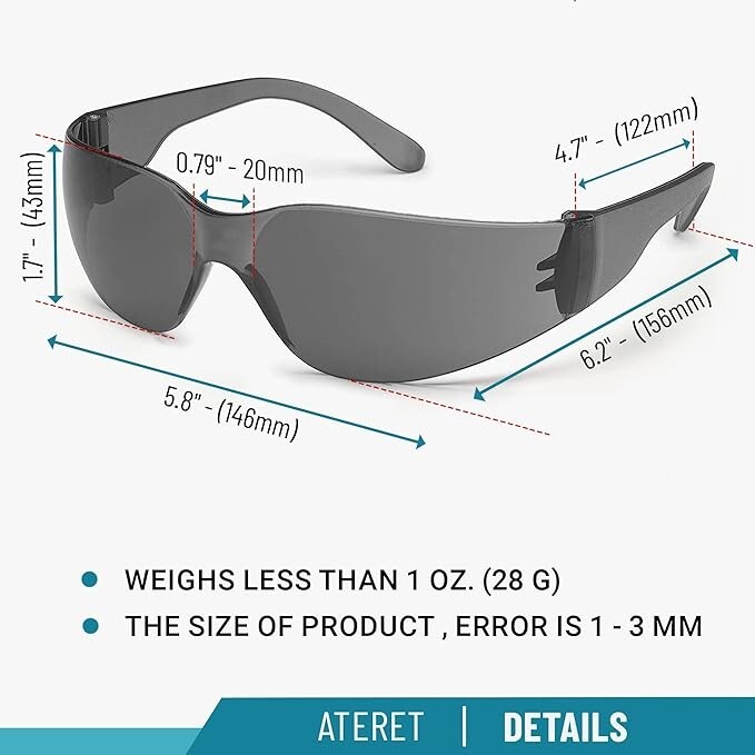 12 Pack ATERET Safety Glasses Combo Scratch Resistant Polycarbonate ANSI Z87.1