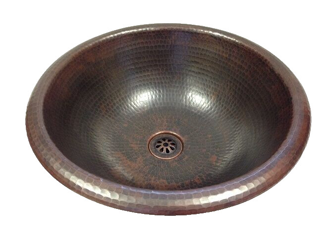 15" Rustic Round Copper Bathroom Sink, Daisy Drain Included