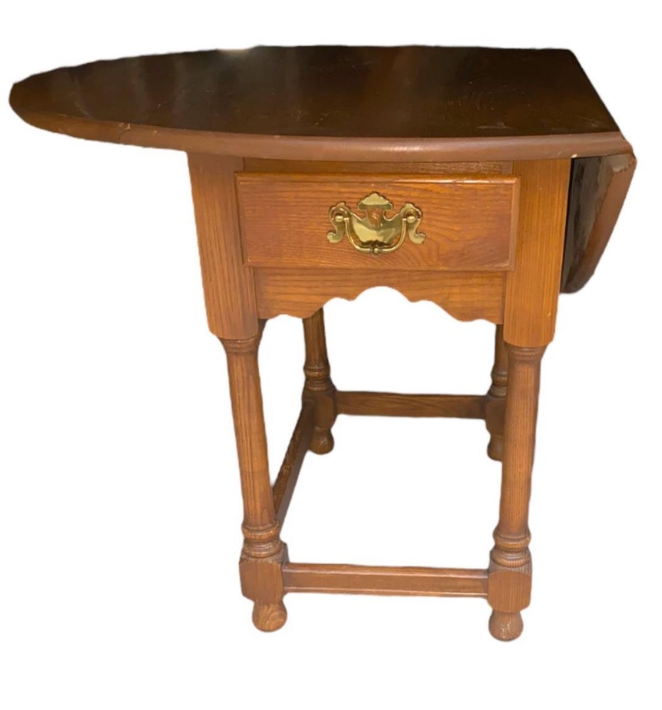 Pennsylvania Ash Vintage Solid Wood Drop Leaf End Table w/ Drawer