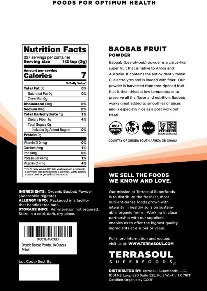 Organic Baobab Fruit Powder, 12 Ounces