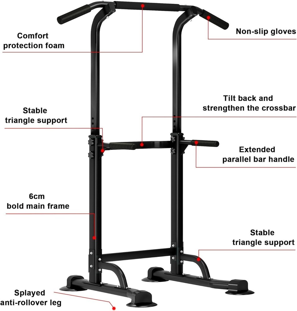 Power Tower Pull Up Bar and Dip Station, Height Adjustable Dip Stand Exercise...