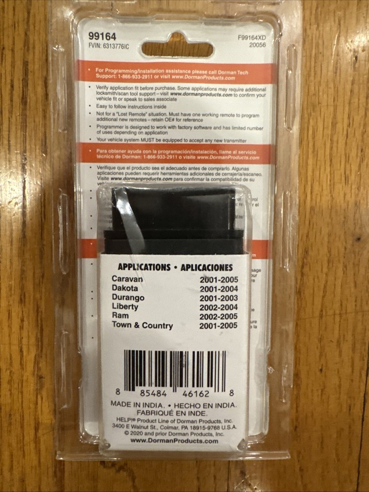 Dorman 99164 Black Keyless Entry Remote 3 Button Compatible Dodge, Chrysler