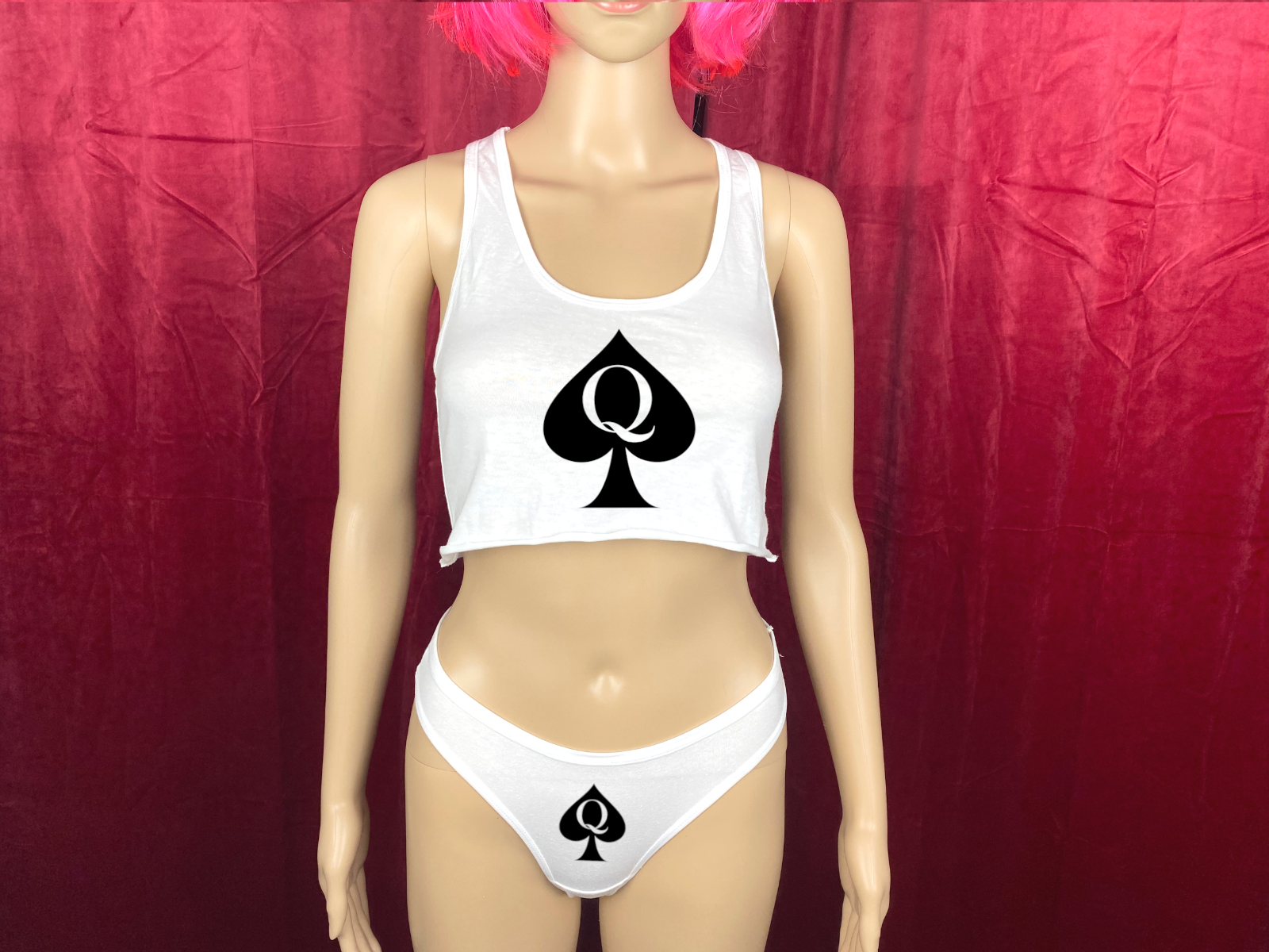 Queen of Spades Lingerie Slutty QOS Tank BBC Slut Crop Top Shirt Thong Panties