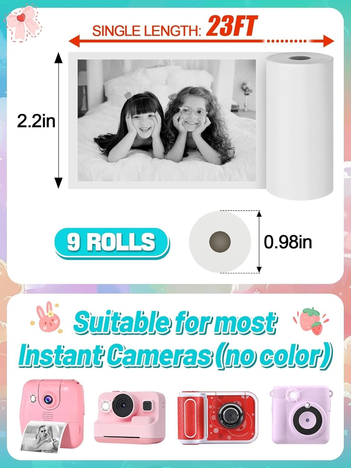 Birthday Gift: 9 Rolls Kids Thermal Paper for Instant Cameras - Doodle & Capture