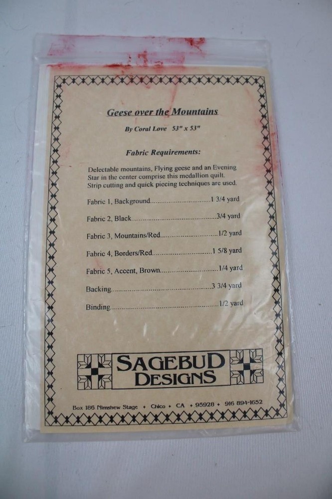 SAGEBUD DESIGNS PATCHWORK QUILT PATTERN~SBD127~GEESE OVER THE MOUNTAINS