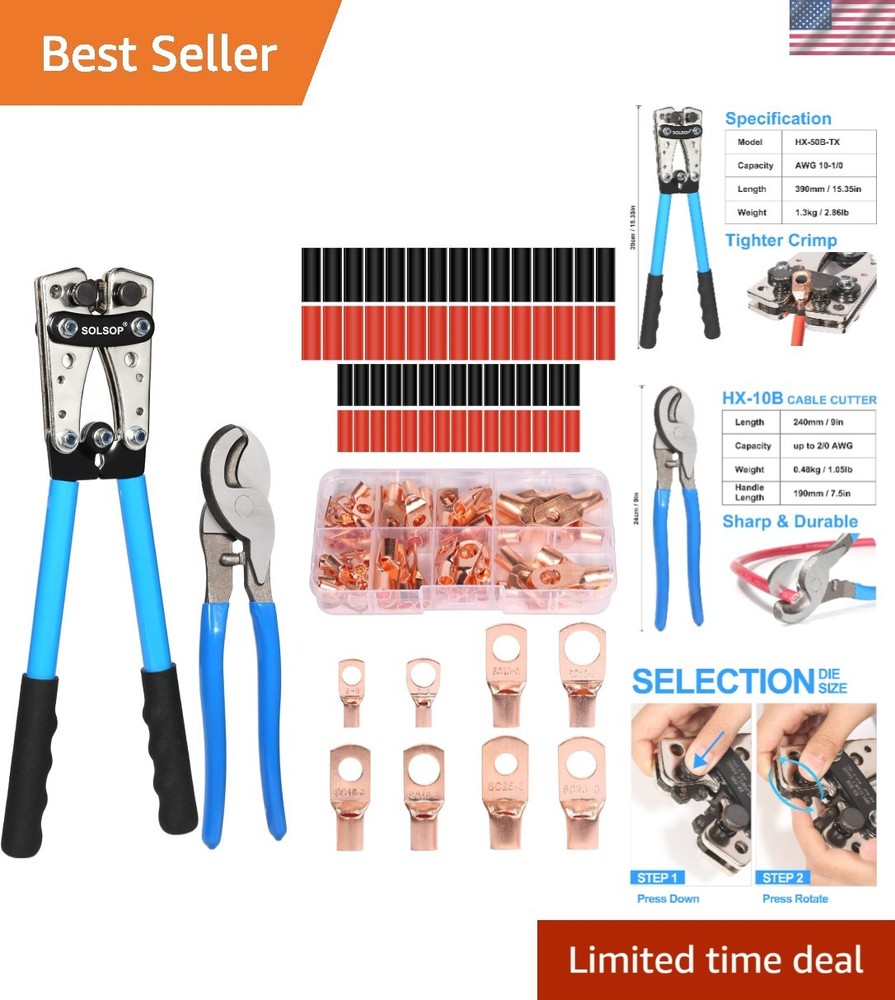 Durable Battery Cable Crimper with Interchangeable Dies – Ideal for All Projects