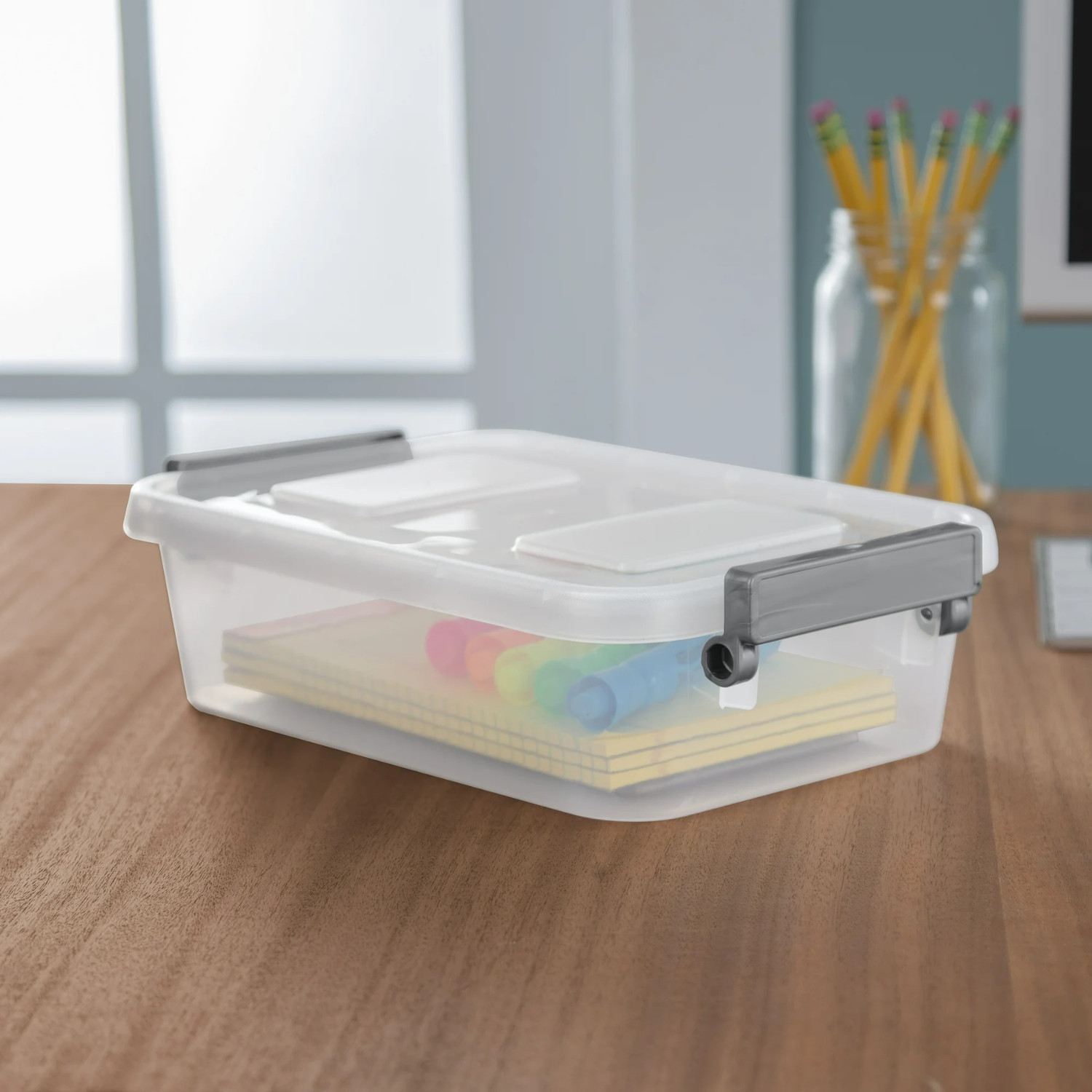 Sterilite 2.7 Qt. Modular Latch Box Plastic with Clear Base and Lid, Titanium