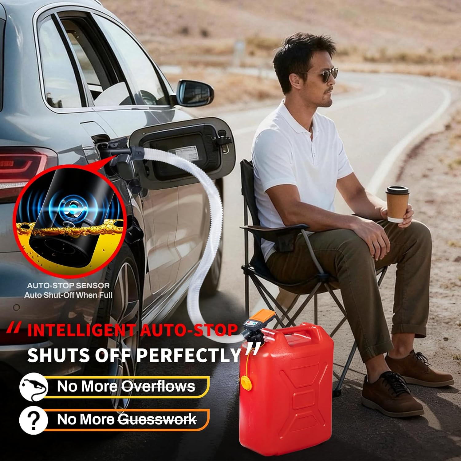 Gas Can Fuel Pump Cordless - 3.8 GPM Fast Flow Fuel Transfer Pump with Auto-Stop