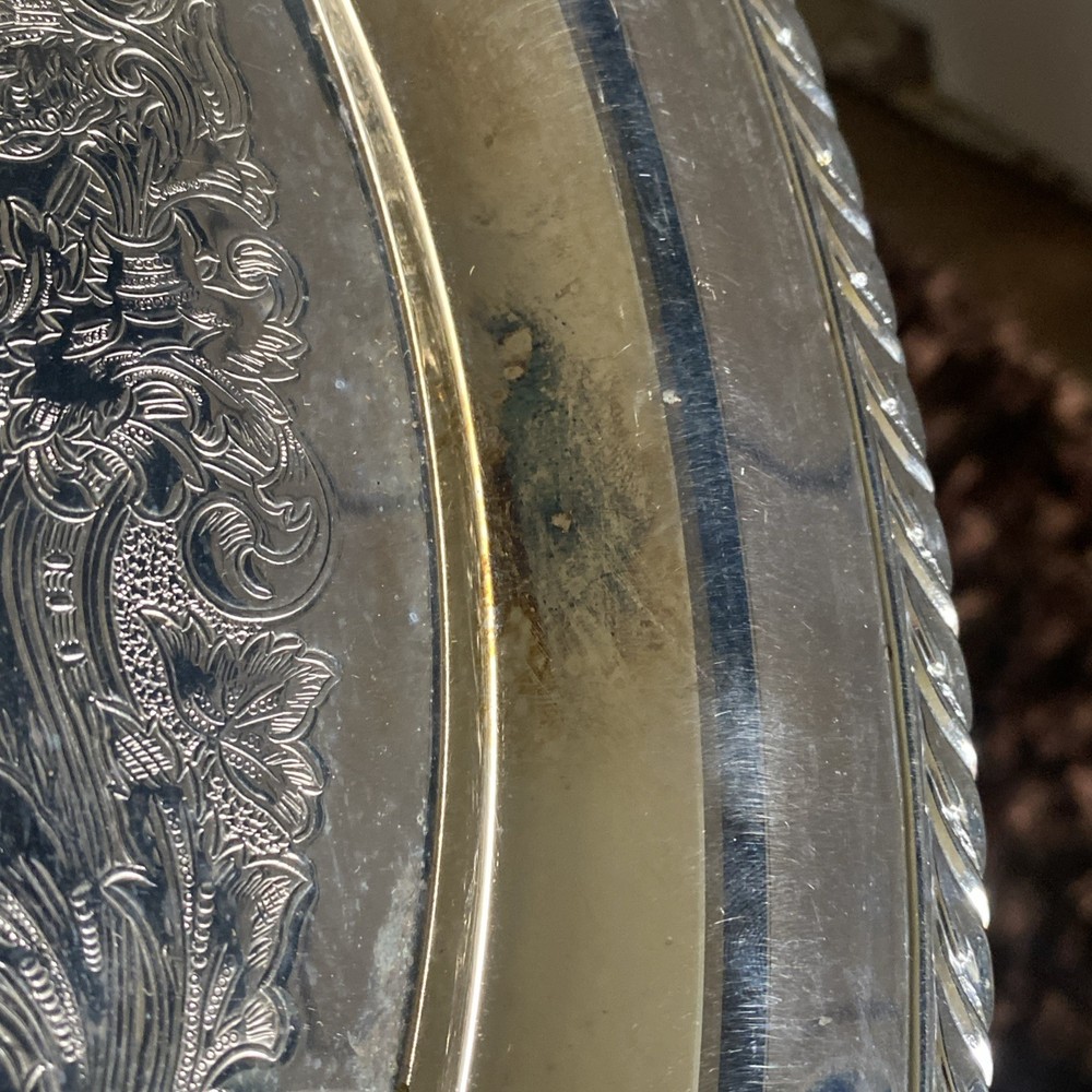 Oneida Silver Plate Platter with Center Design & Embossed Edging