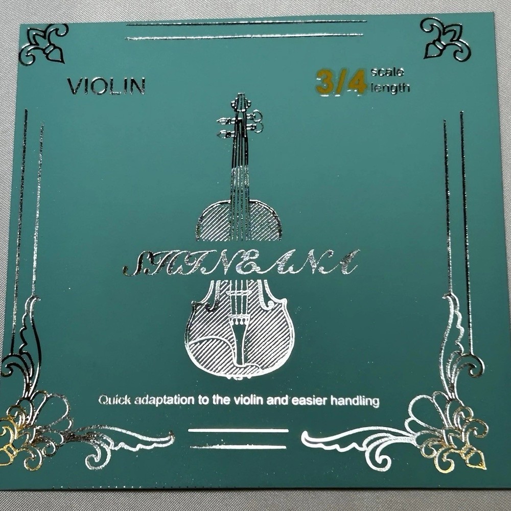 Shineana Gold violin strings (5) in its packaging, designed for 3/4 scale length