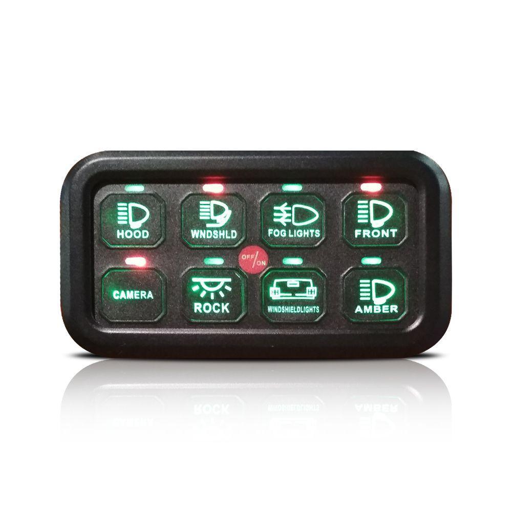 Auxbeam 8 Gang Switch Panel Automatic Dimmable Green LED On-Off Car Truck ATV