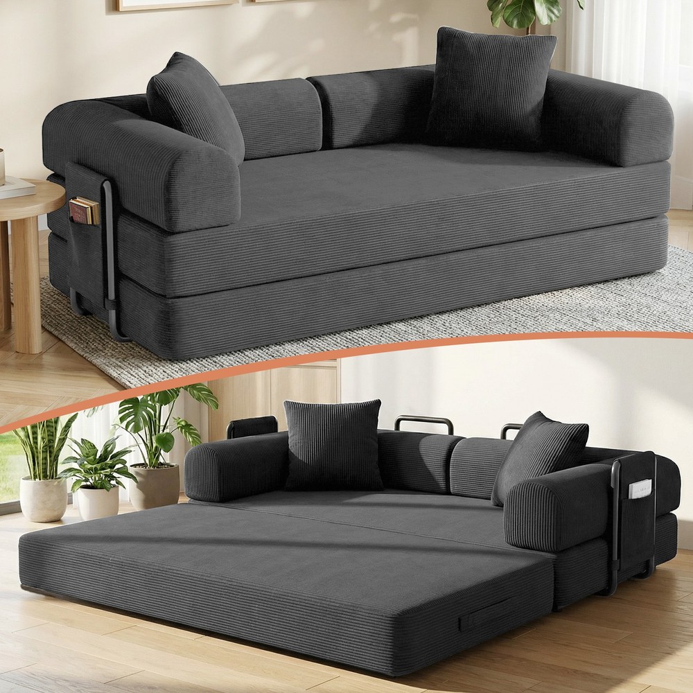 79" Corduroy Convertible Compression Sofa Bed Folding Floor Sofa Sleeper Couch
