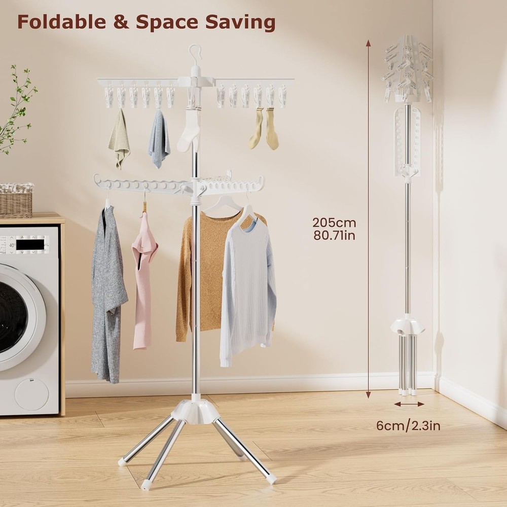 2-Tier Foldable Clothes Drying Rack - Rotatable 360° Space-Saving Solution