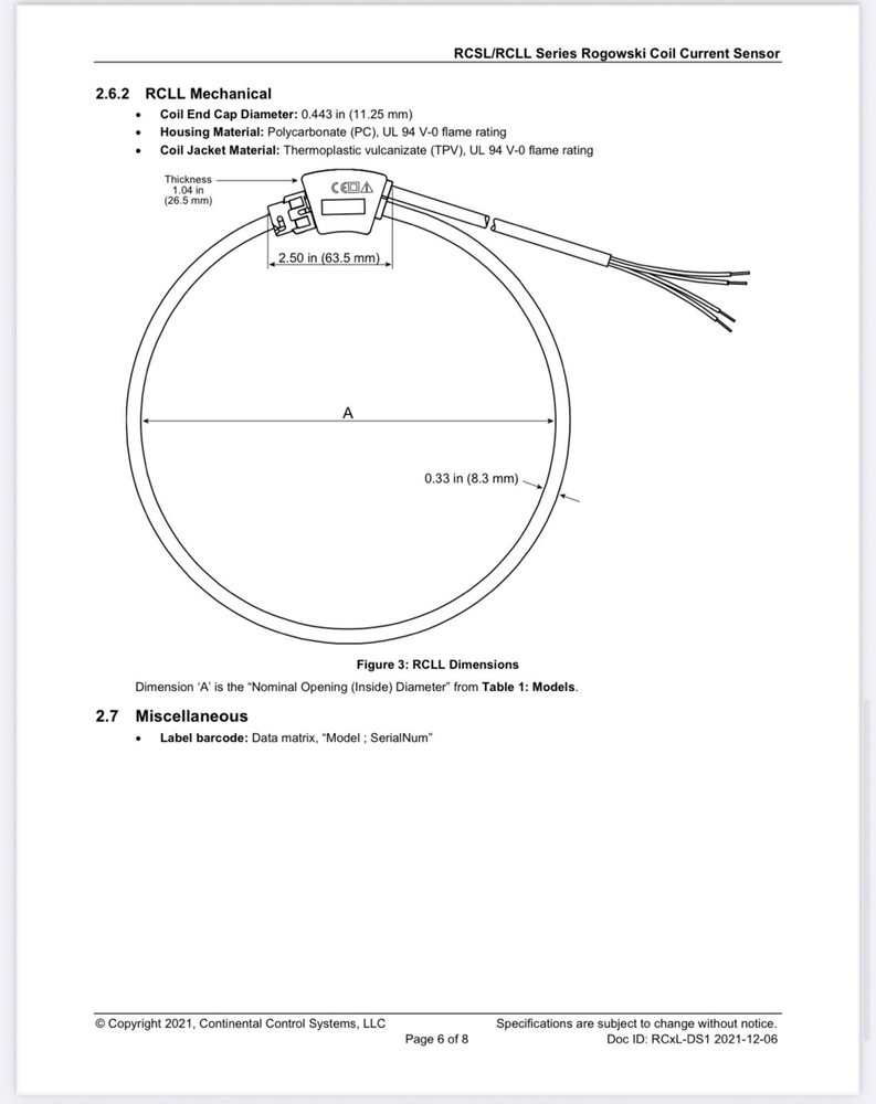 CCS RCLL-4.7-2000 Rogowski Coil Current Transformer
