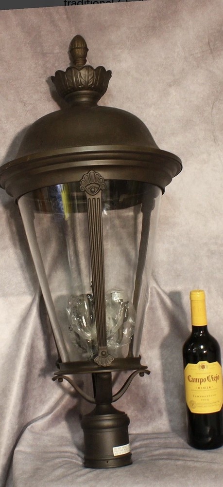 Large 34" lamp post head lantern light SOLID BRASS traditional 4 bulbs (2 avail)
