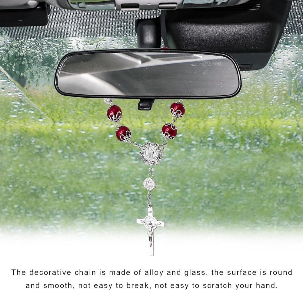 Car Rosary for Rearview Mirror, Personalized Cross Blessing Rosary Beads Hang...